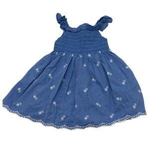 Cat & Jack Chambray Toddler Dress 4T Blue Embroidered Smocked